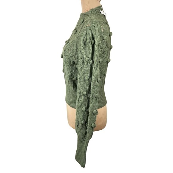 New Chelsea & Violet Green Pom Sweater Size S Small Mock Neck - Picture 2 of 6